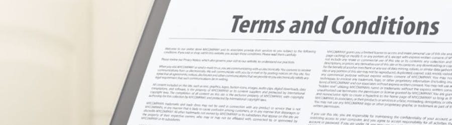 Terms and conditions on screen